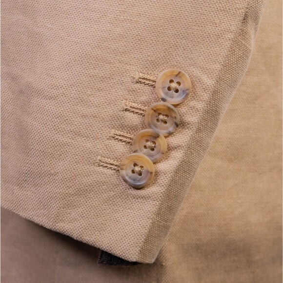 Banana Republic Sport Coat Patch Pockets Solid Beige Sz 42S 100% LINEN 2-Button - Picture 7 of 14